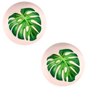 Glas cabochons Tropical palm leaf-creamy peach print 12mm-Kraaltjes van Renate