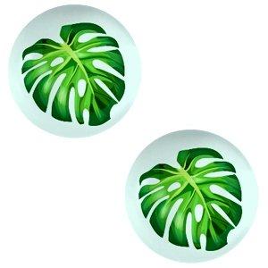 Glas cabochons Tropical palm leaf-light turquoise blue print 12mm-Kraaltjes van Renate