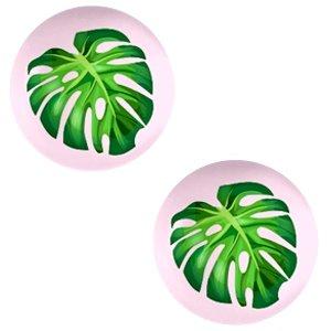 Glas cabochons Tropical palm leaf-palace rose print 12mm-Kraaltjes van Renate