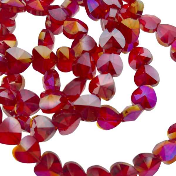 Glas kraal Facet Heart 10mm- AB Rood-Kralen-Kraaltjes van Renate