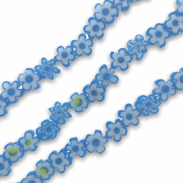 Glas kralen millefiori bloem blauw 8mm - 5 stuks-Kraaltjes van Renate