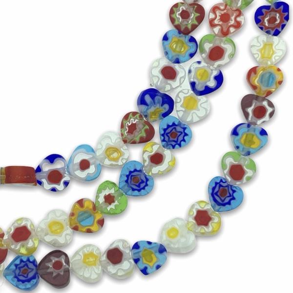 Glas kralen millefiori bloem hart multicolor 6mm - 6 stuks-Kraaltjes van Renate