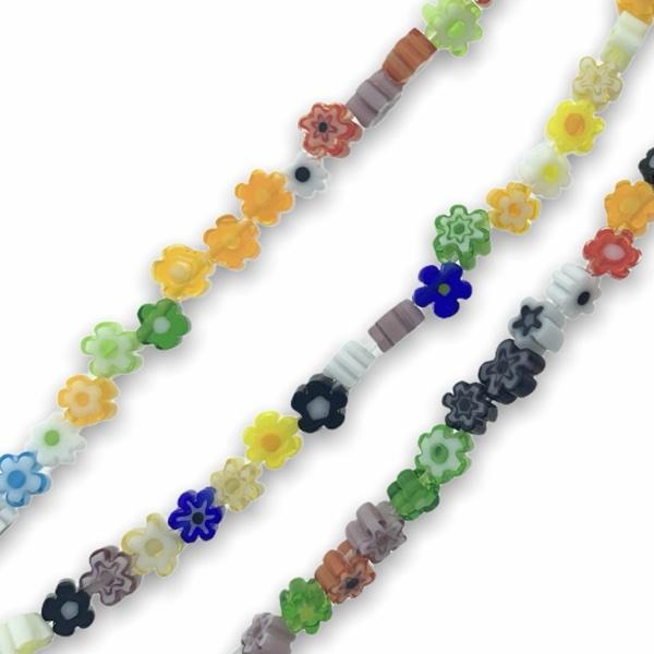Glas kralen millefiori bloem multicolor 4mm - 12 stuks-Kraaltjes van Renate