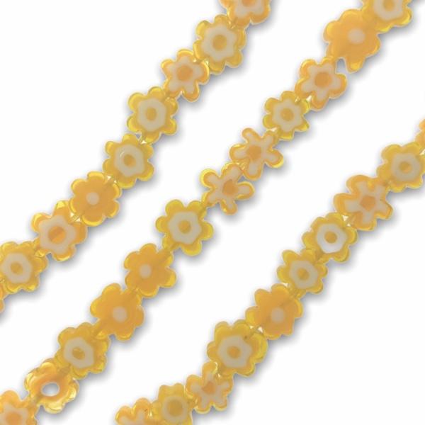 Glas kralen millefiori bloem oranje 8mm - 5 stuks-Kraaltjes van Renate