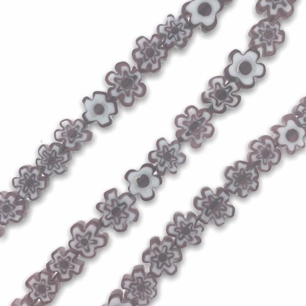 Glas kralen millefiori bloem paars 8mm - 5 stuks-Kraaltjes van Renate