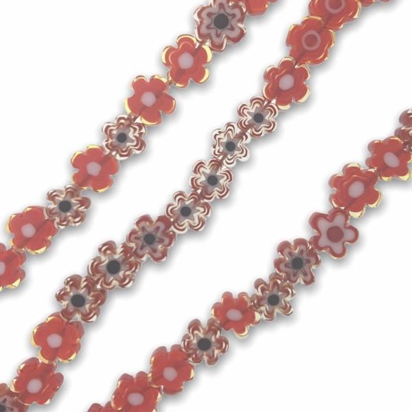 Glas kralen millefiori bloem rood 8mm - 5 stuks-Kraaltjes van Renate