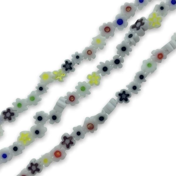Glas kralen millefiori bloem wit-multicolor 4mm - 12 stuks-Kraaltjes van Renate