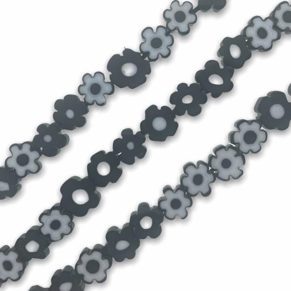 Glas kralen millefiori bloem zwart 8mm - 5 stuks-Kraaltjes van Renate