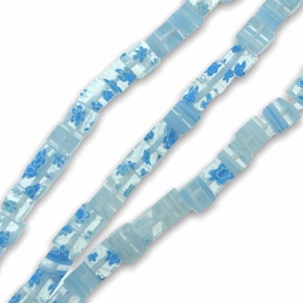 Glas kralen millefiori vierkant blauw 6mm - 5 stuks-Kraaltjes van Renate
