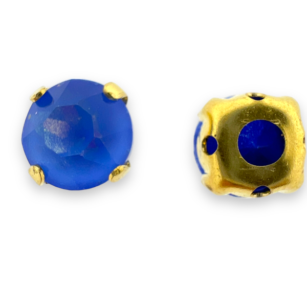 Glas rhinestone facetkraal blauw/gold plated 8x7,5mm-Kralen-Kraaltjes van Renate