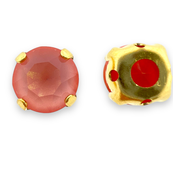 Glas rhinestone facetkraal lichtroze/gold plated 8x7,5mm-Kralen-Kraaltjes van Renate