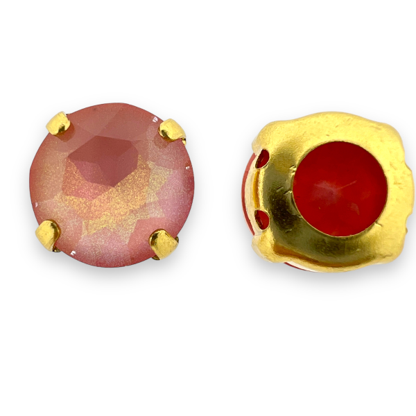 Glas rhinestone facetkraal roze/gold plated 10x6,5mm-Kralen-Kraaltjes van Renate