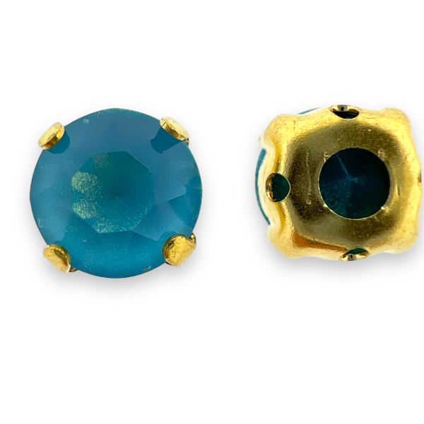 Glas rhinestone facetkraal zeeblauw/gold plated 10x6,5mm-Kralen-Kraaltjes van Renate