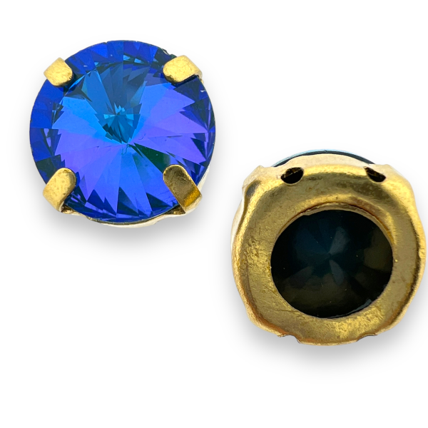 Glas rhinestone groot blauw/gold plated 13x7mm-Kralen-Kraaltjes van Renate