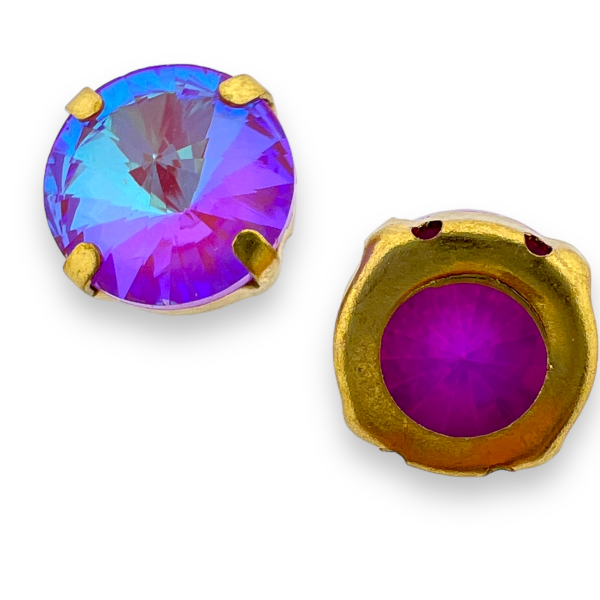 Glas rhinestone groot paars/gold plated 13x7mm-Kralen-Kraaltjes van Renate