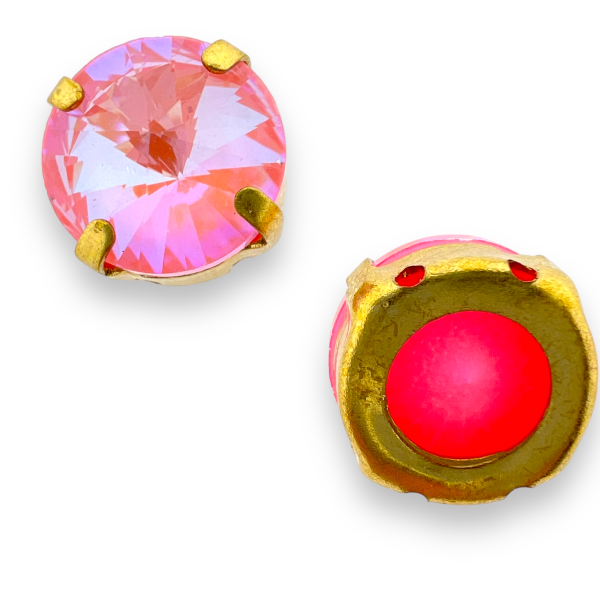 Glas rhinestone groot roze/gold plated 13x7mm-Kralen-Kraaltjes van Renate