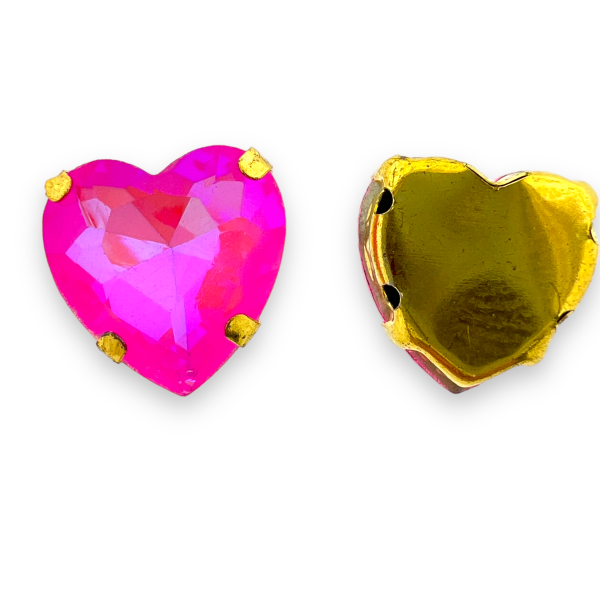 Glas rhinestone hart neon roze/gold plated 12x6mm-Kralen-Kraaltjes van Renate