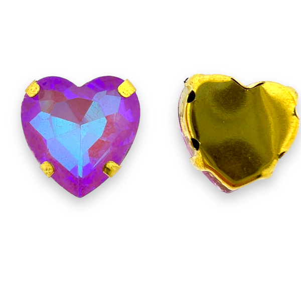 Glas rhinestone hart paars/gold plated 12x6mm-Kralen-Kraaltjes van Renate