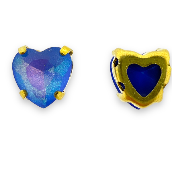 Glas rhinestone hartje blauw/gold plated 8x5,5mm-Kralen-Kraaltjes van Renate