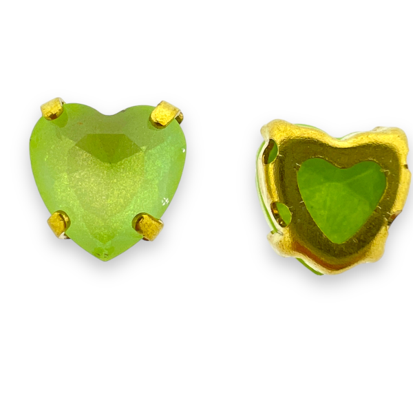 Glas rhinestone hartje groen/gold plated 8x5,5mm-Kralen-Kraaltjes van Renate