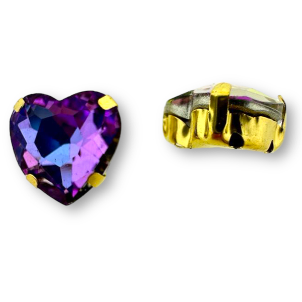 Glas rhinestone hartje purple plated 12x6mm-Kralen-Kraaltjes van Renate
