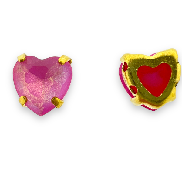 Glas rhinestone hartje roze/gold plated 8x5,5mm-Kralen-Kraaltjes van Renate