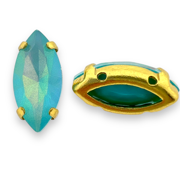 Glas rhinestone horse eye blauw/gold plated 15x5mm-Kralen-Kraaltjes van Renate