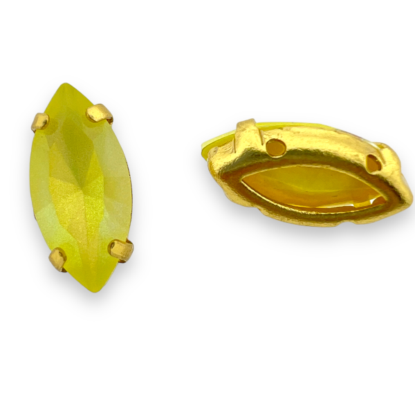 Glas rhinestone horse eye geel/gold plated 15x5mm-Kralen-Kraaltjes van Renate