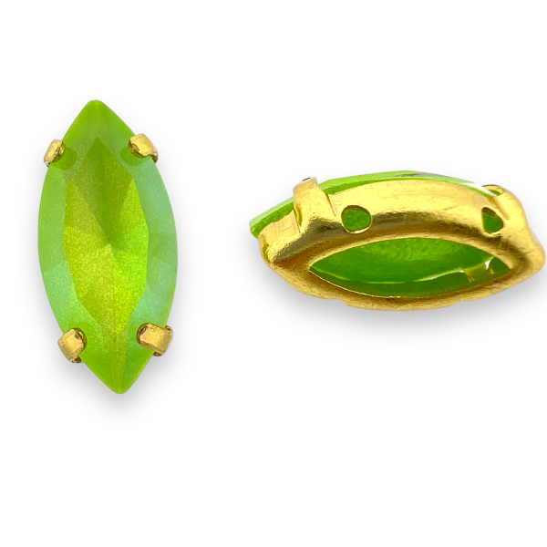 Glas rhinestone horse eye groen/gold plated 15x5mm-Kralen-Kraaltjes van Renate
