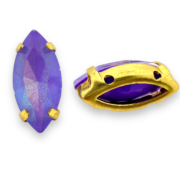 Glas rhinestone horse eye paars/gold plated 15x5mm-Kralen-Kraaltjes van Renate