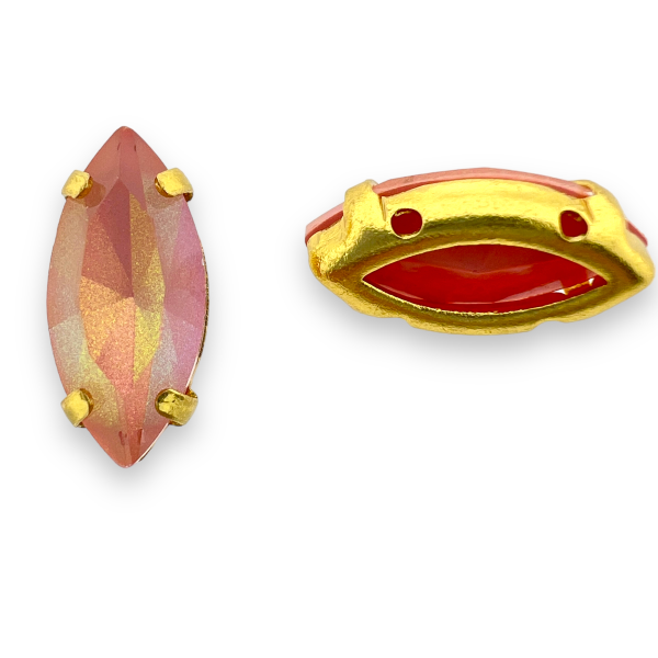 Glas rhinestone horse eye roze/gold plated 15x5mm-Kralen-Kraaltjes van Renate