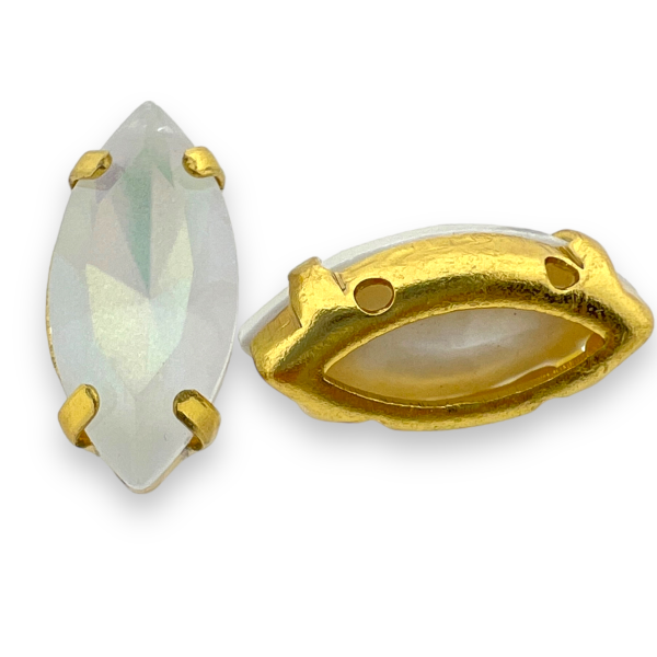 Glas rhinestone horse eye wit/gold plated 15x5mm-Kralen-Kraaltjes van Renate