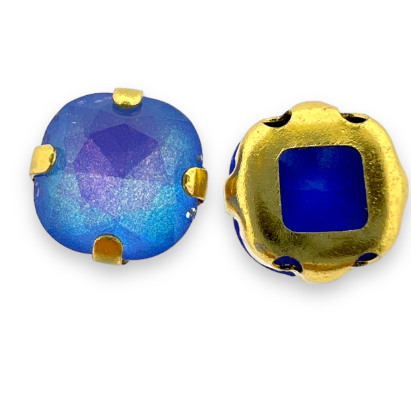 Glas rhinestone kraal blauw/gold plated 9x6mm-Kralen-Kraaltjes van Renate