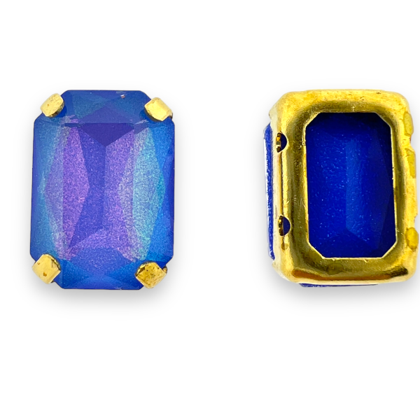 Glas rhinestone rechthoek blauw/gold plated 14x10mm-Kralen-Kraaltjes van Renate