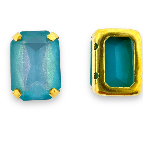 Glas rhinestone rechthoek lichtblauw/gold plated 14x10mm-Kralen-Kraaltjes van Renate
