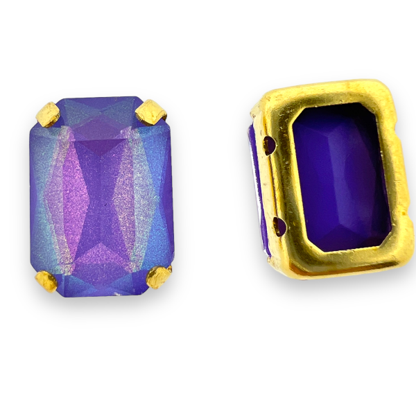 Glas rhinestone rechthoek paars/gold plated 14x10mm-Kralen-Kraaltjes van Renate
