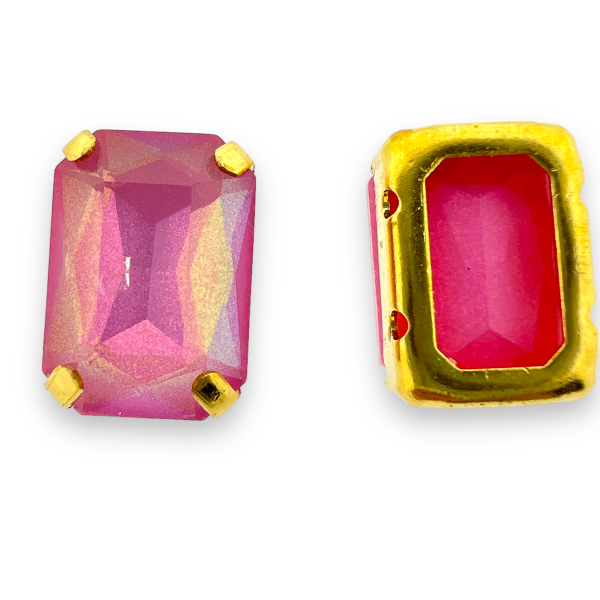 Glas rhinestone rechthoek roze/gold plated 14x10mm-Kralen-Kraaltjes van Renate