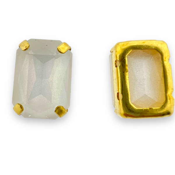 Glas rhinestone rechthoek wit/gold plated 14x10mm-Kralen-Kraaltjes van Renate
