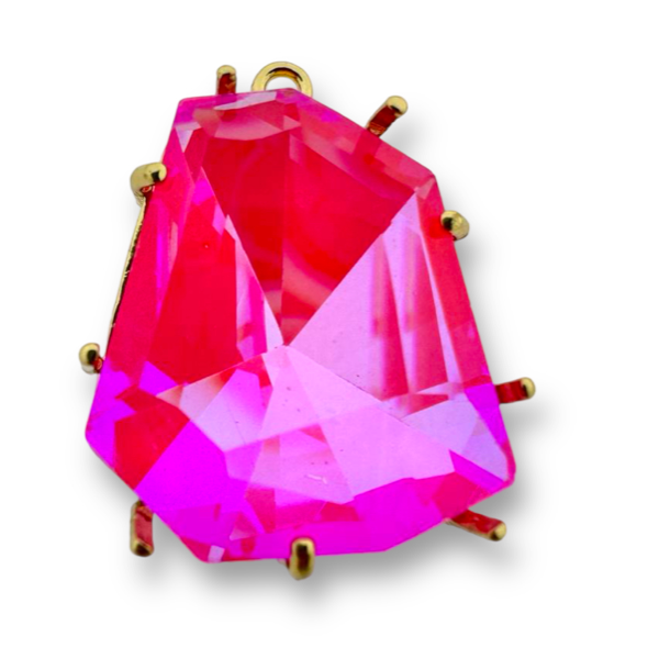 Glas steen teardrop bedel neon roze 29x23x8.5mm-Kralen-Kraaltjes van Renate