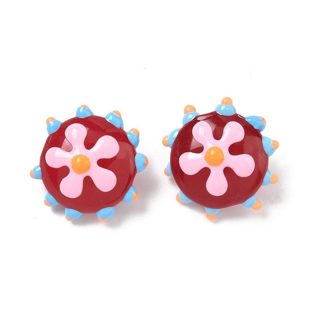 Glaskraal Emaille Bloem Bloem Roze 19mm - per stuk-Kralen-Kraaltjes van Renate