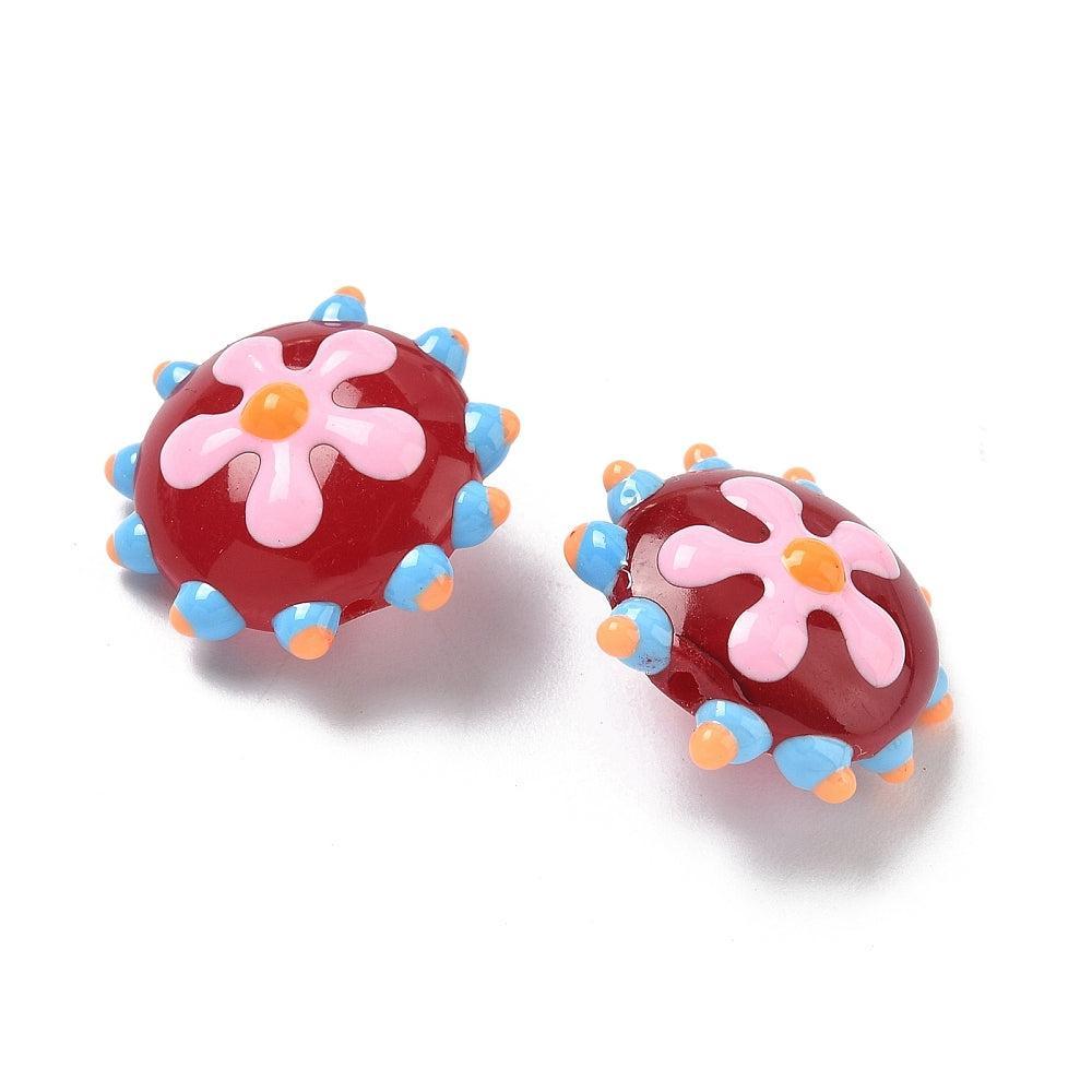 Glaskraal Emaille Bloem Bloem Roze 19mm - per stuk-Kralen-Kraaltjes van Renate