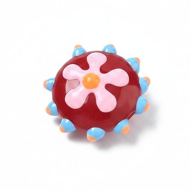 Glaskraal Emaille Bloem Bloem Roze 19mm - per stuk-Kralen-Kraaltjes van Renate