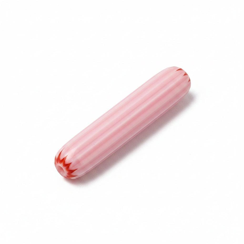 Glaskraal Emaille Ovaal Roze Wit Tube 29mm - per stuk-Kralen-Kraaltjes van Renate