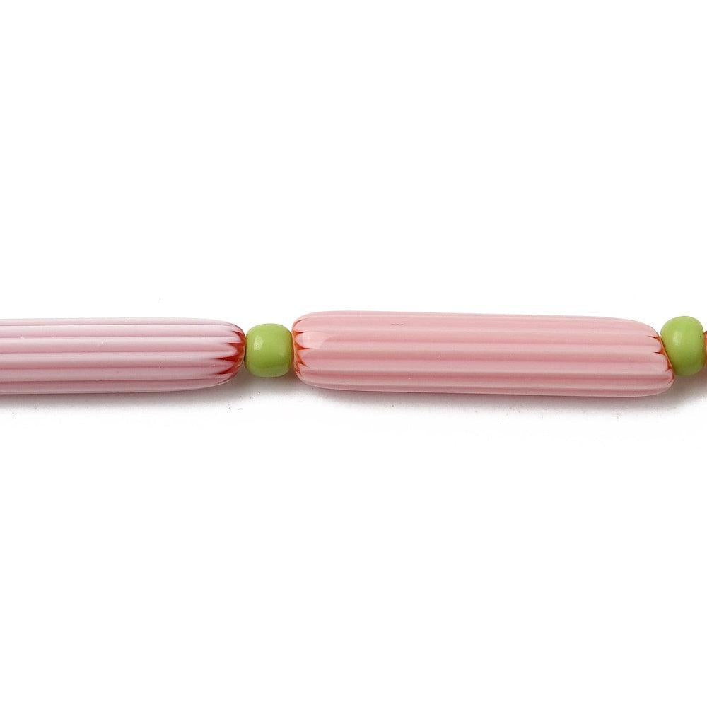 Glaskraal Emaille Ovaal Roze Wit Tube 29mm - per stuk-Kralen-Kraaltjes van Renate