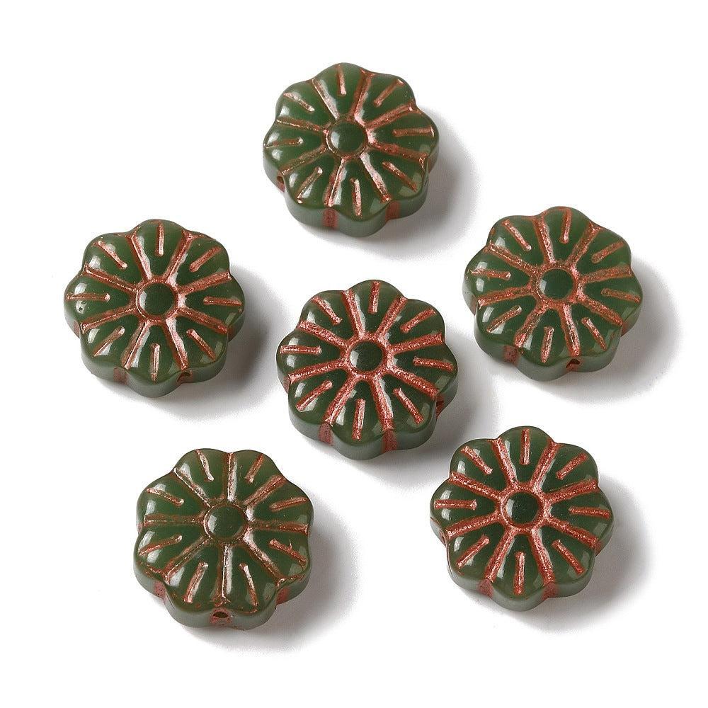 Glaskraal Lampwork Bloem Olijfgroen 15mm - per stuk-Kralen-Kraaltjes van Renate