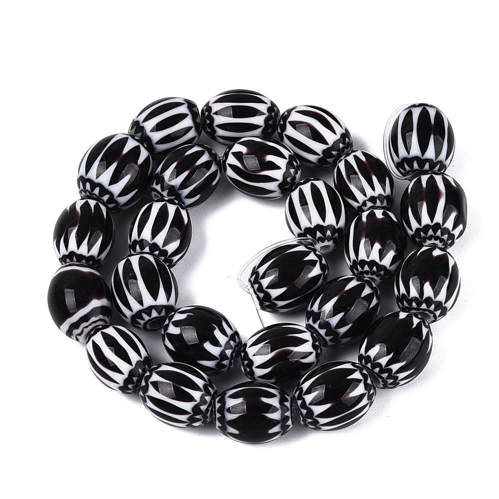Glaskraal Lampwork Millefiori Ton Zwart 14-19mm - per stuk-Kralen-Kraaltjes van Renate