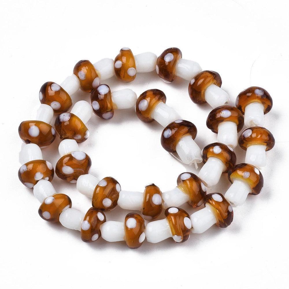 Glaskraal Lampwork Paddenstoel Karamel 13mm - per stuk-Kralen-Kraaltjes van Renate