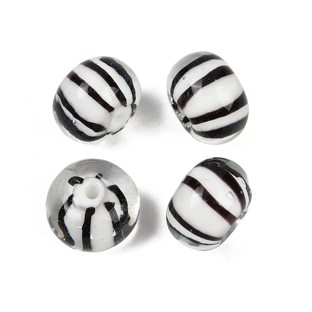 Glaskraal Lampwork Rondel Multicolor Zwart-Wit 14x10mm - per stuk-Kralen-Kraaltjes van Renate