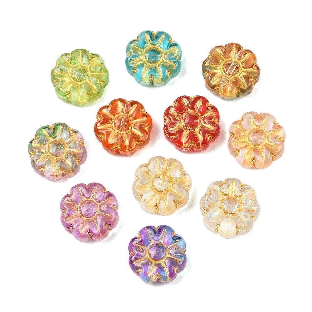 Glaskraal bloem gekleurd goud 14mm - per stuk-Kralen-Kraaltjes van Renate