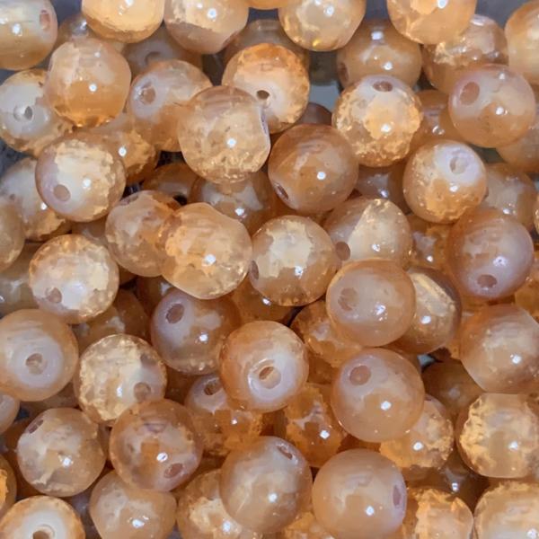 Glaskraal crackle cognac bruin 6mm - 50 stuks-Kraaltjes van Renate